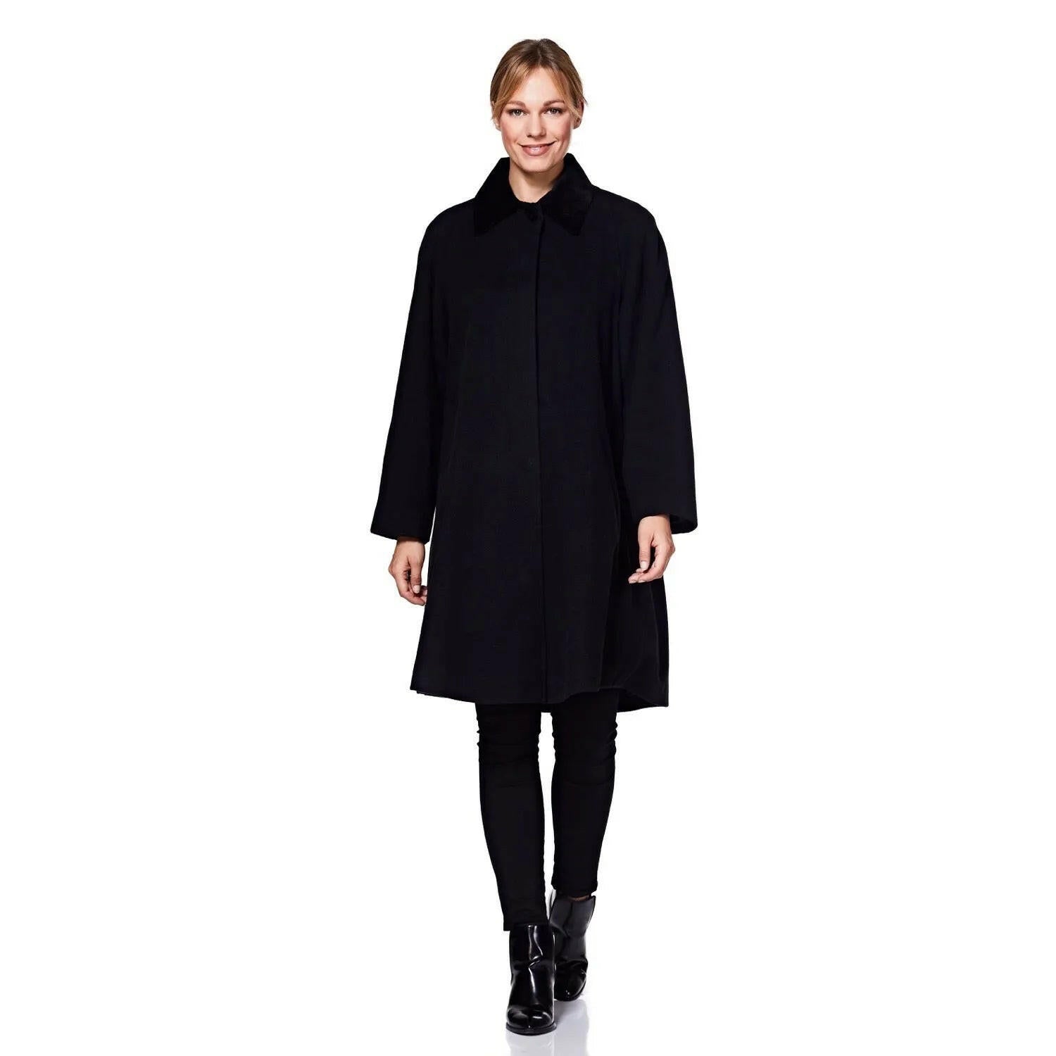 Wool Blend Oversized Velvet Trim Swing Coat.