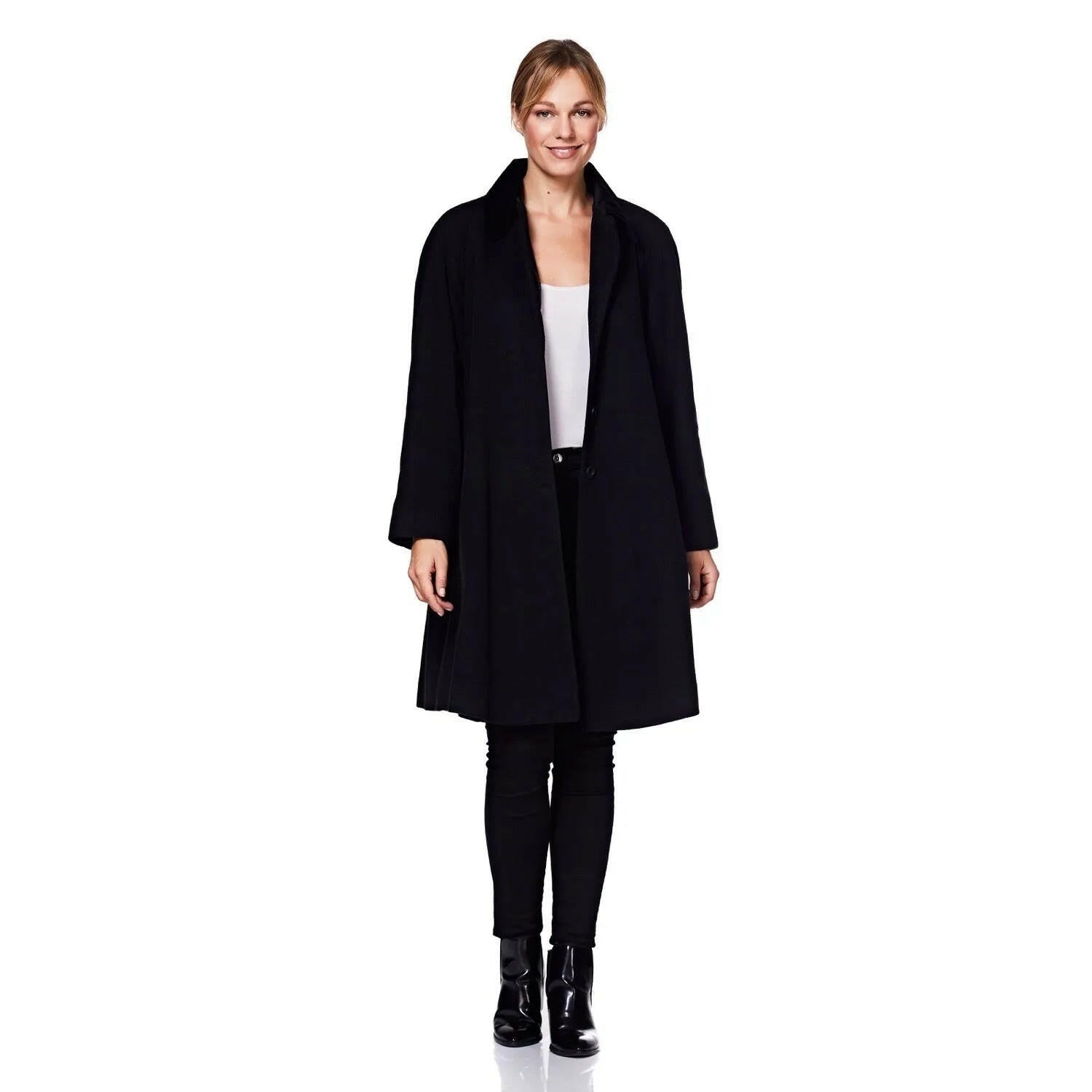 Wool Blend Oversized Velvet Trim Swing Coat.