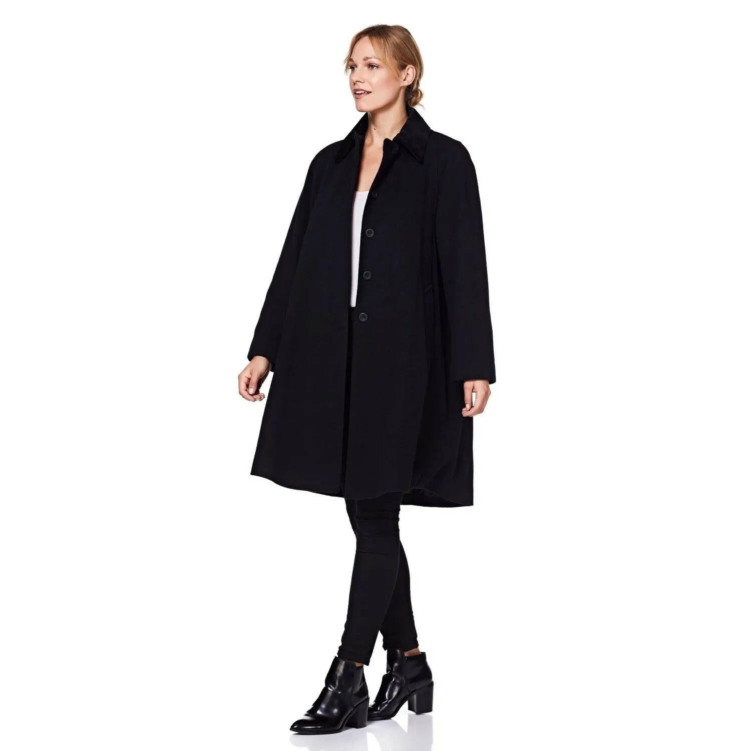 Wool Blend Oversized Velvet Trim Swing Coat.