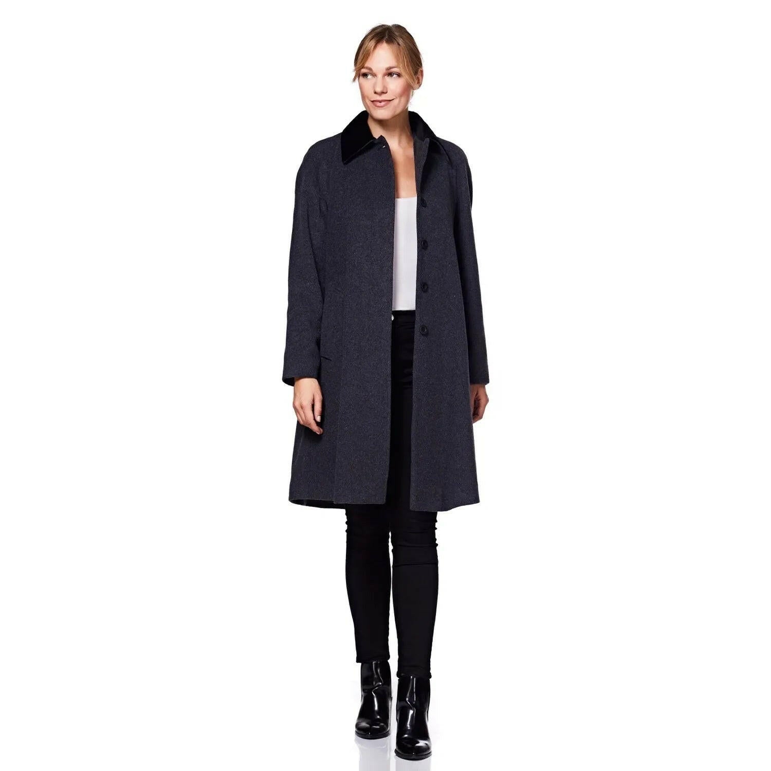 Wool Blend Oversized Velvet Trim Swing Coat.