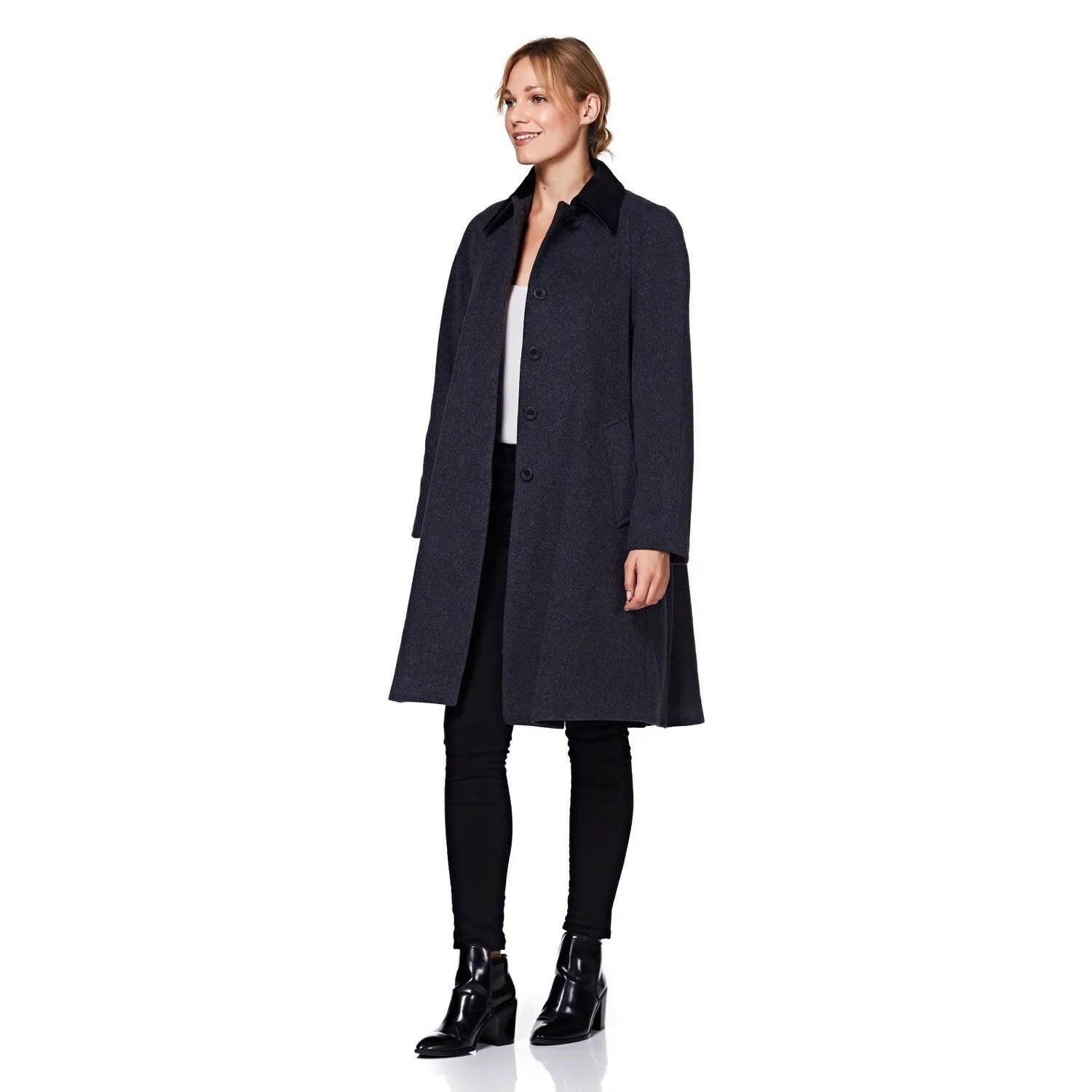 Wool Blend Oversized Velvet Trim Swing Coat.