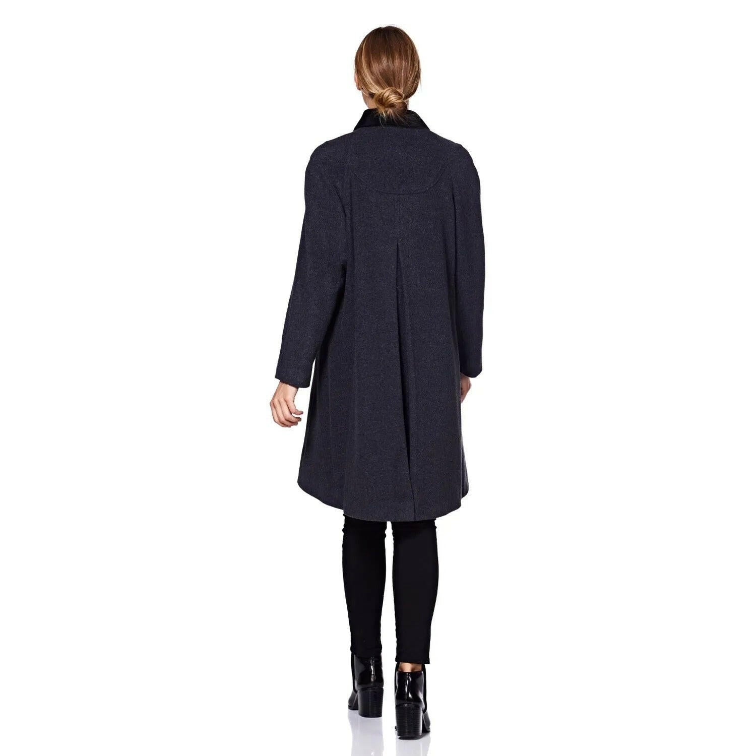 Wool Blend Oversized Velvet Trim Swing Coat.