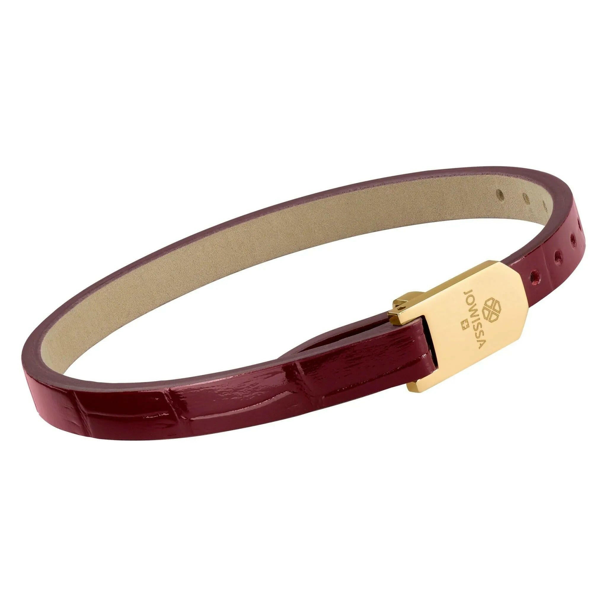 Glossy Maroon Croco Leather Strap Gold Logo.