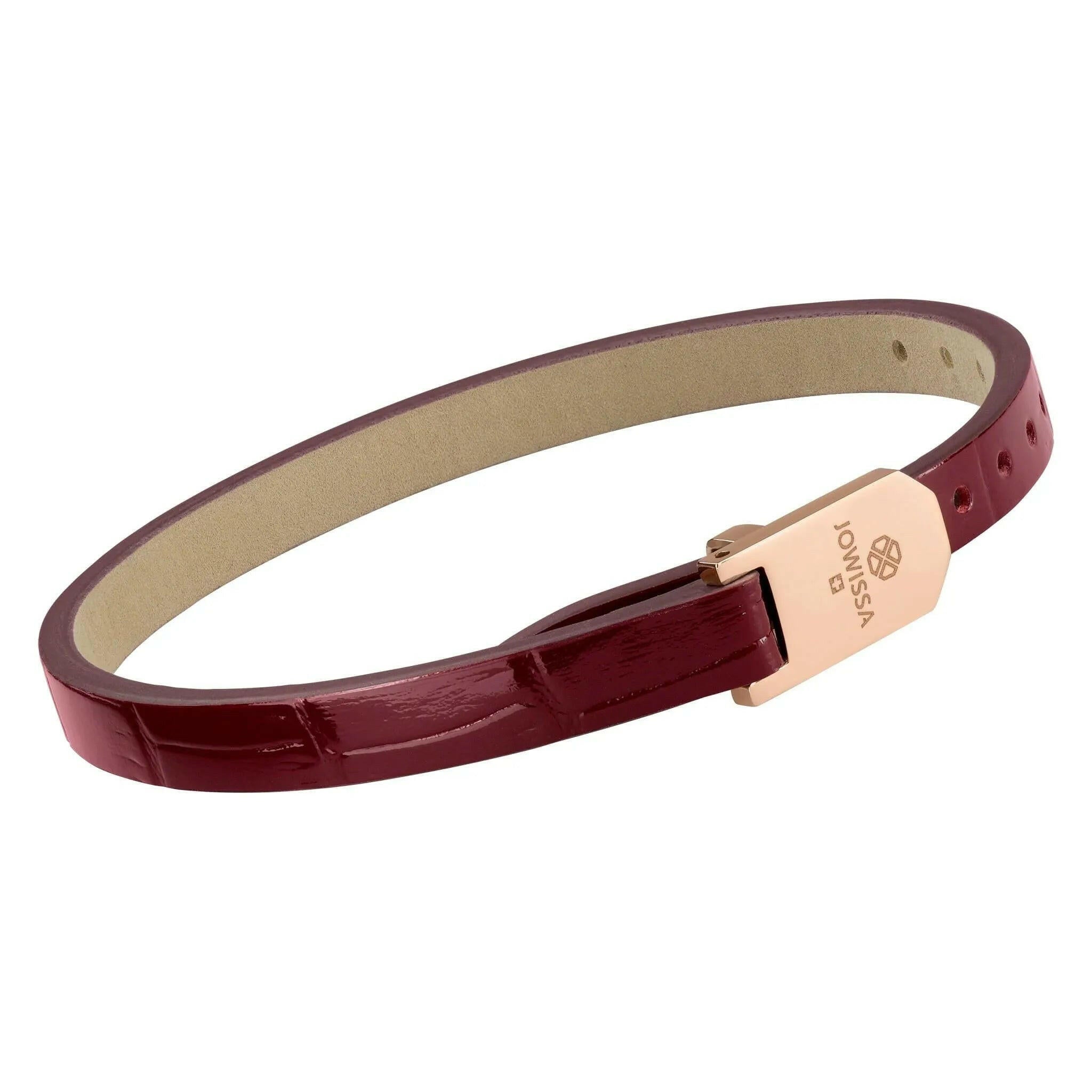 Glossy Maroon Croco Leather Strap Rose Logo.