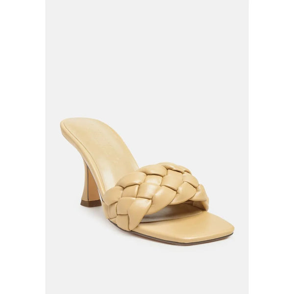 Woven Strap Square Toe Heeled Sandal