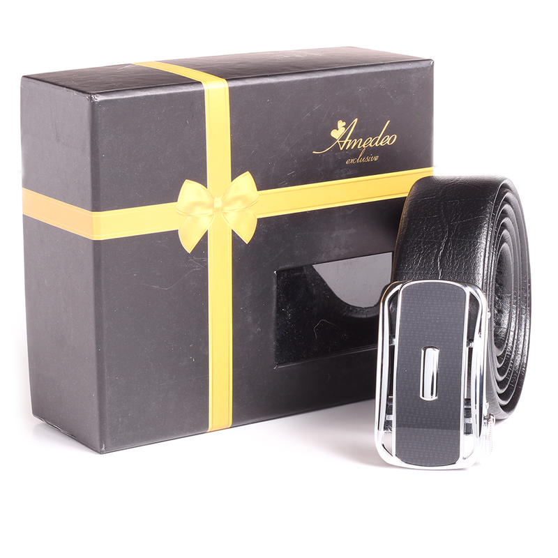 Men's Smart Ratchet No Holes Automatic Buckle Belt in Black Belt -.