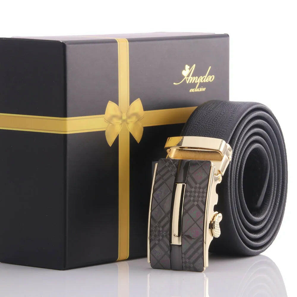 Black Adjustable Ratchet Belt Buckle in Gold & Black.