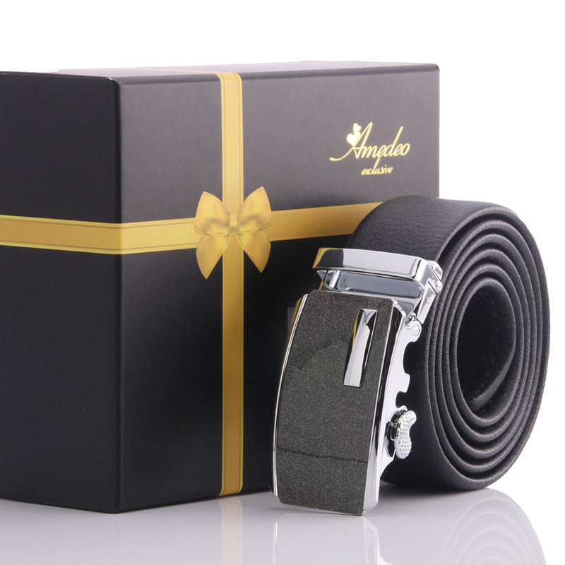 Men's Stainless Steel Black Belt - Gold & Black Buckle Belt.