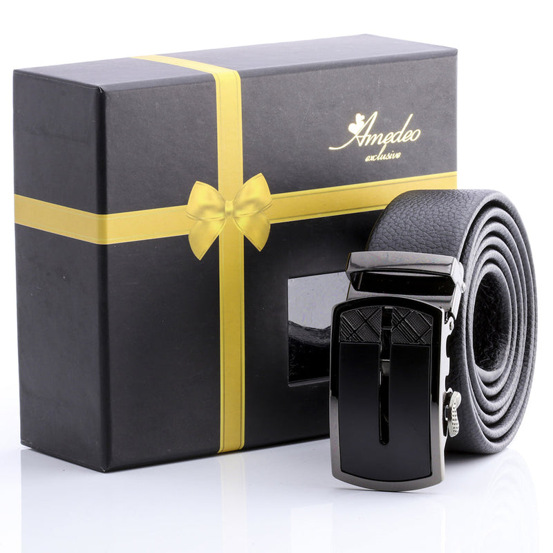 Men's Smart Ratchet No Holes Automatic Buckle Belt in Black & Gun.