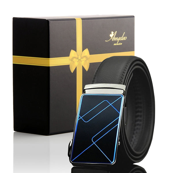 Men's Stainless Steel Black Belt with Blue & Black Buckle.