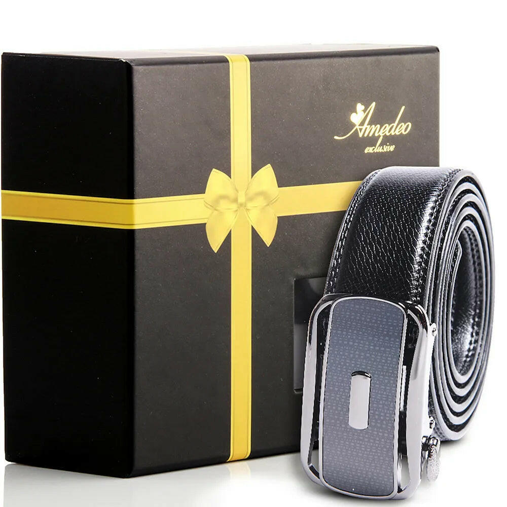 Black Silver Adjustable Ratchet Slide Buckle Belt.