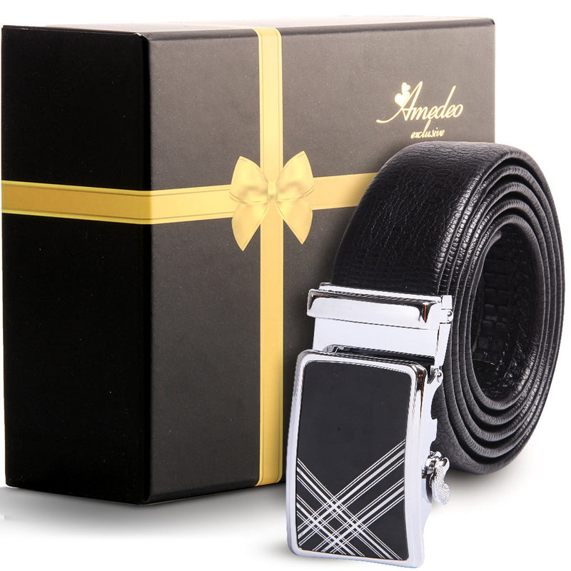 Men's Stainless Steel Black Belt with Silver & Black Buckle.