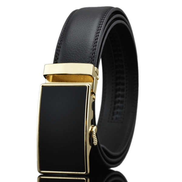 Black Belt Black Gold Buckle Mens Adjustable Ratchet Slide Buckle Belt.