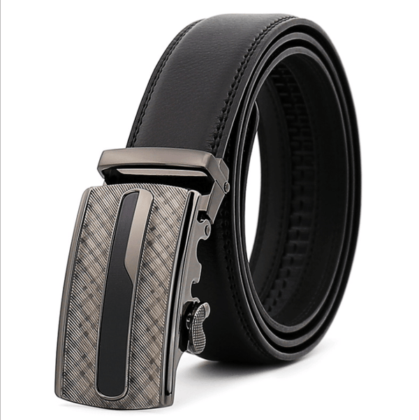 Black Belt Checkered Buckle Mens Adjustable Ratchet Slide Buckle Belt.