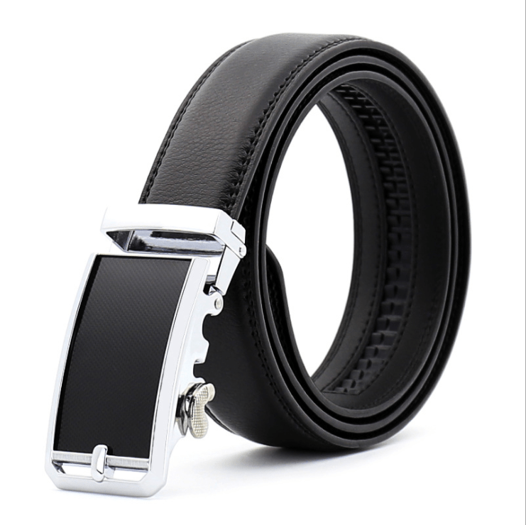 Black Belt Black Silver Buckle Mens Adjustable Ratchet Slide Buckle.