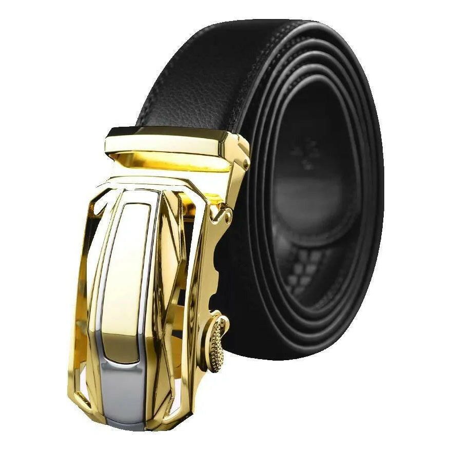 Black Belt with Adjustable Ratchet Slide Gold Buckle.