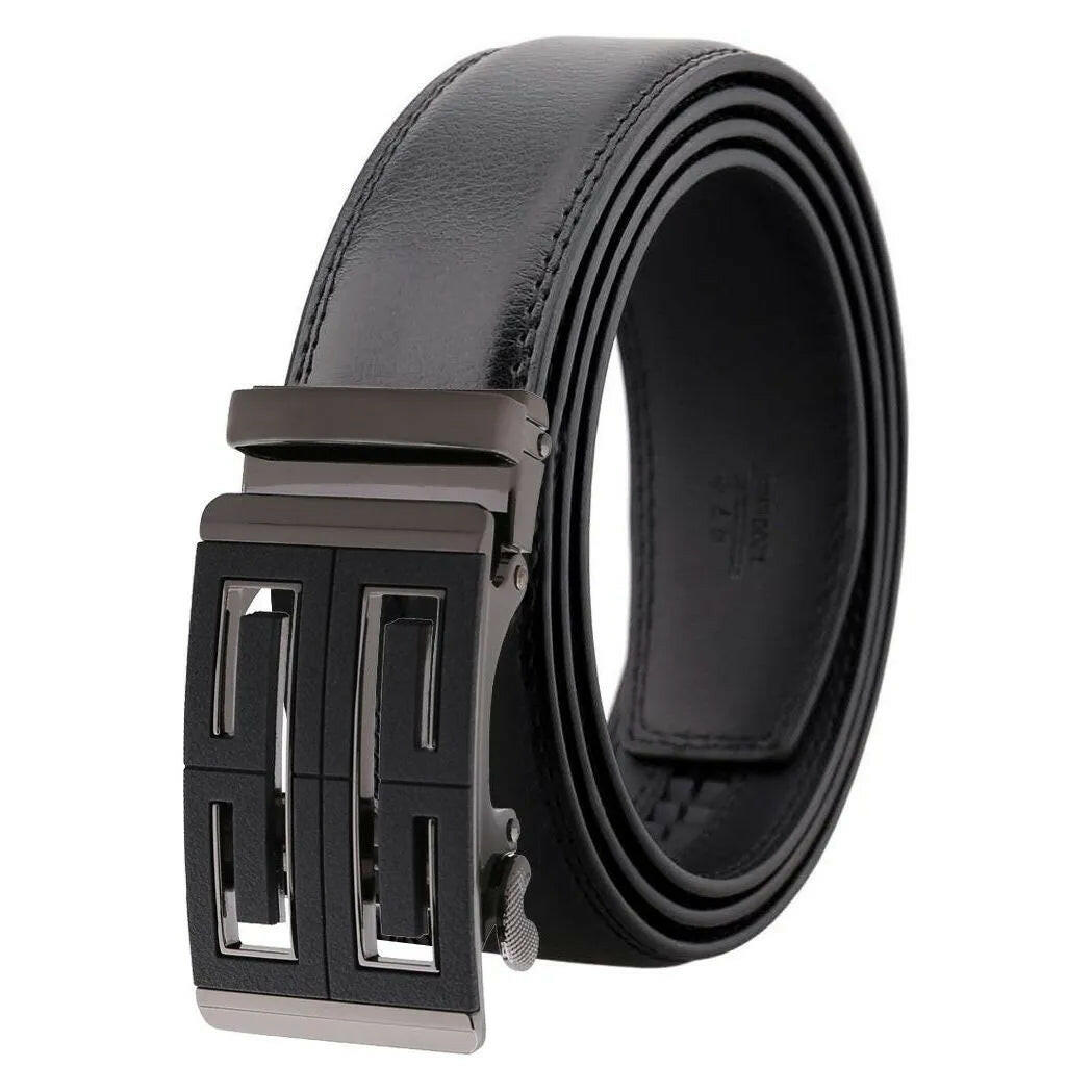 Black Adjustable Ratchet Slide Buckle Belt.