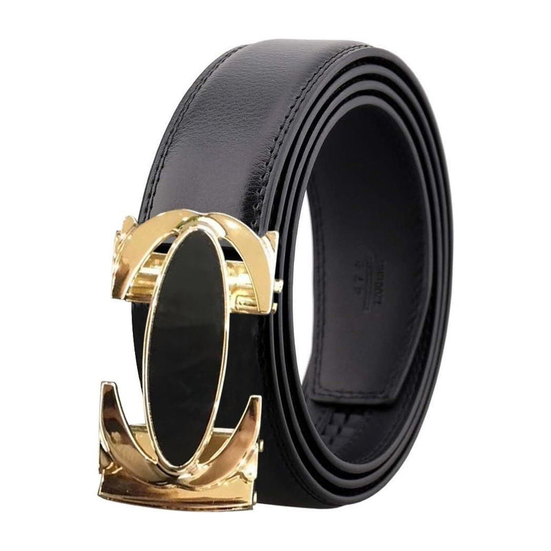 Black and Gold Mens Adjustable Ratchet Slide Buckle Belt - Genuine.