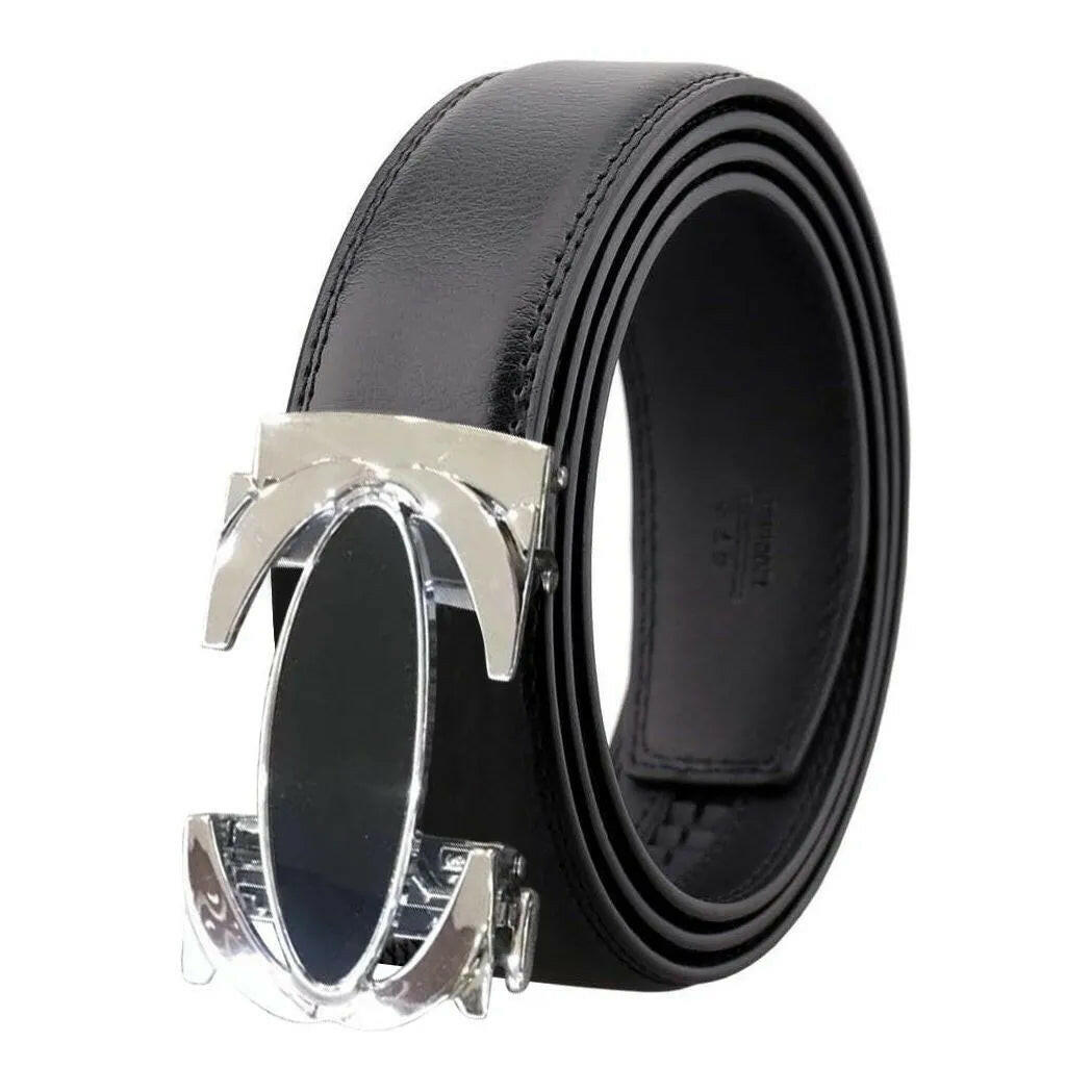 Black and Silver Adjustable Ratchet Slide Buckle Belt.