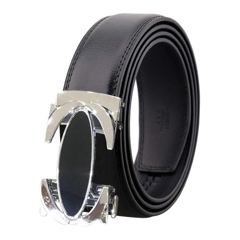 Black and Silver Mens Adjustable Ratchet Slide Buckle Belt - Genuine.