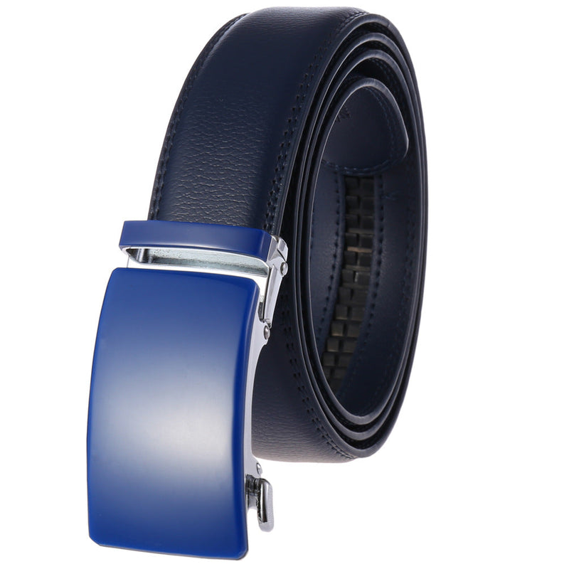 Blue Mens Adjustable Ratchet Slide Buckle Belt - Genuine Leather.