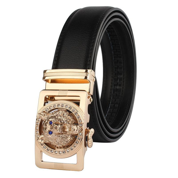 Black Belt Gold Buckle Mens Adjustable Ratchet Slide Buckle Belt -.