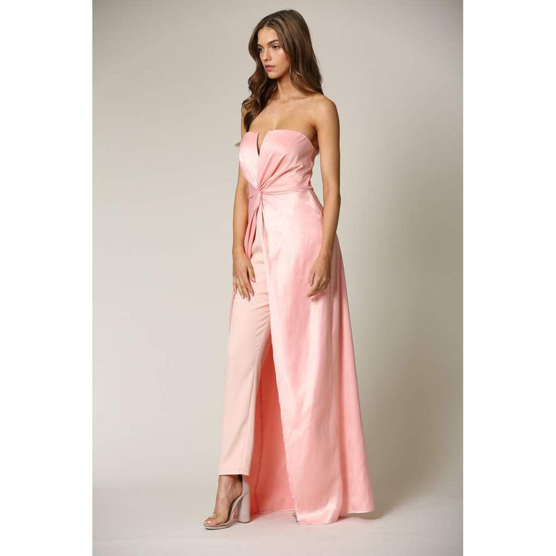 Maribeth- Strapless Satin Jumpsuit.