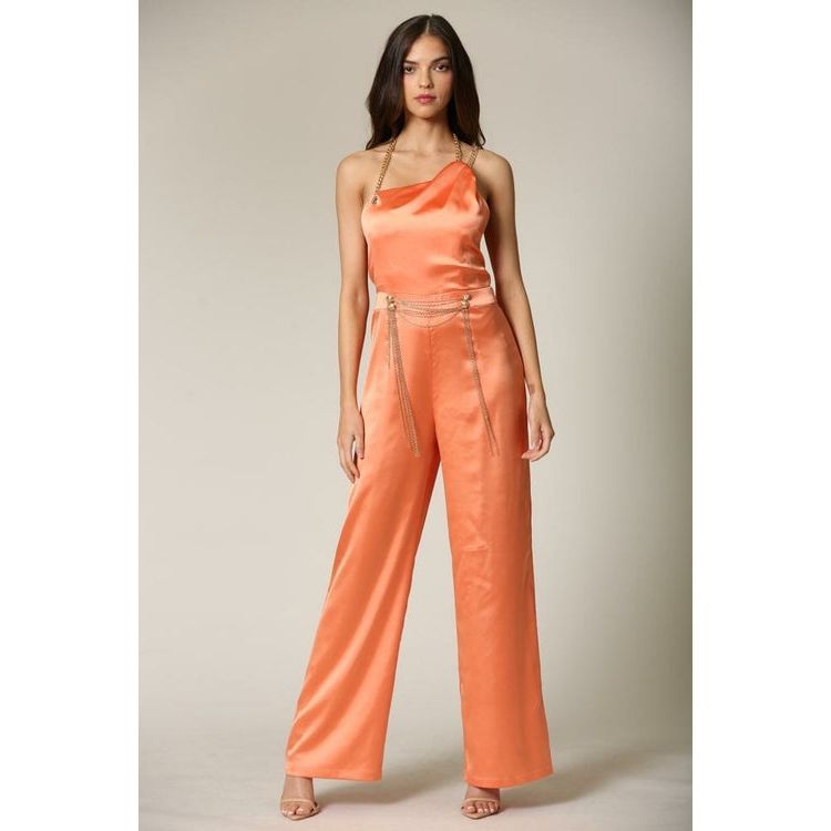 Geina- Satin Chain Shoulder Jumpsuit.