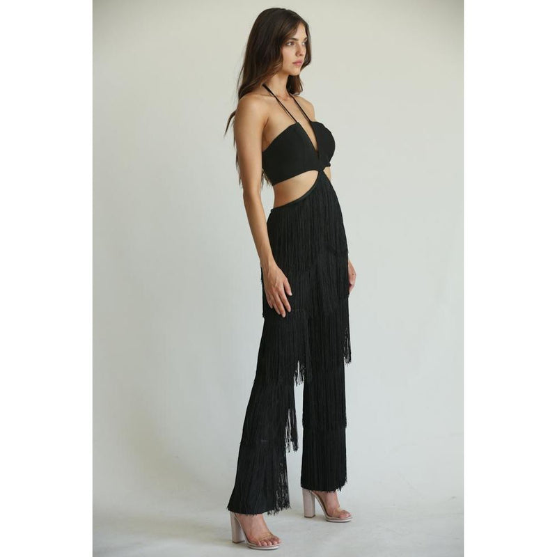 Elizabella - Multi-tiered Fringe Detailed Pants Jumpsuit.