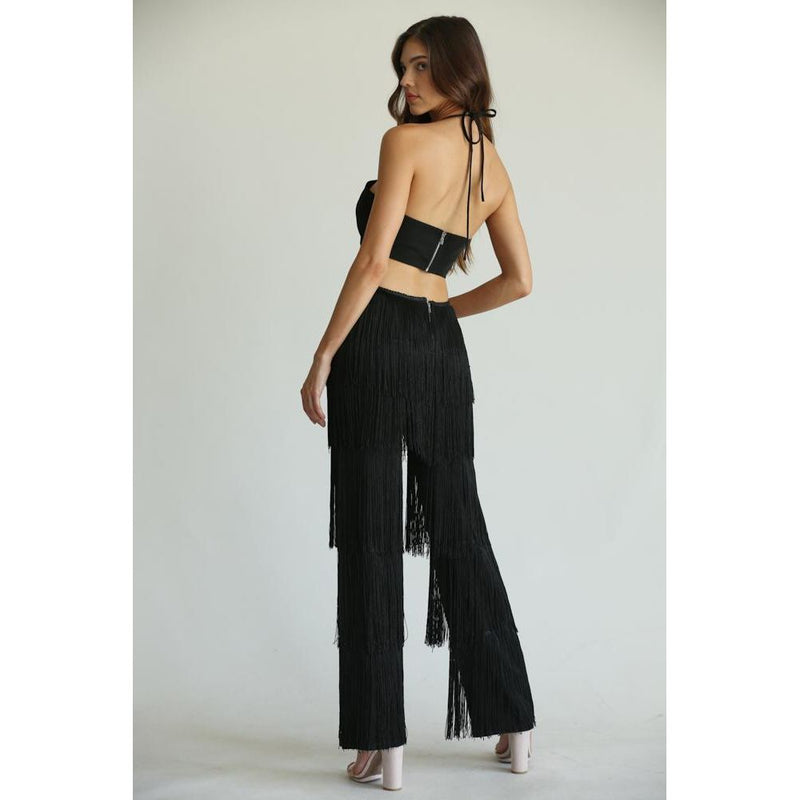 Elizabella - Multi-tiered Fringe Detailed Pants Jumpsuit.