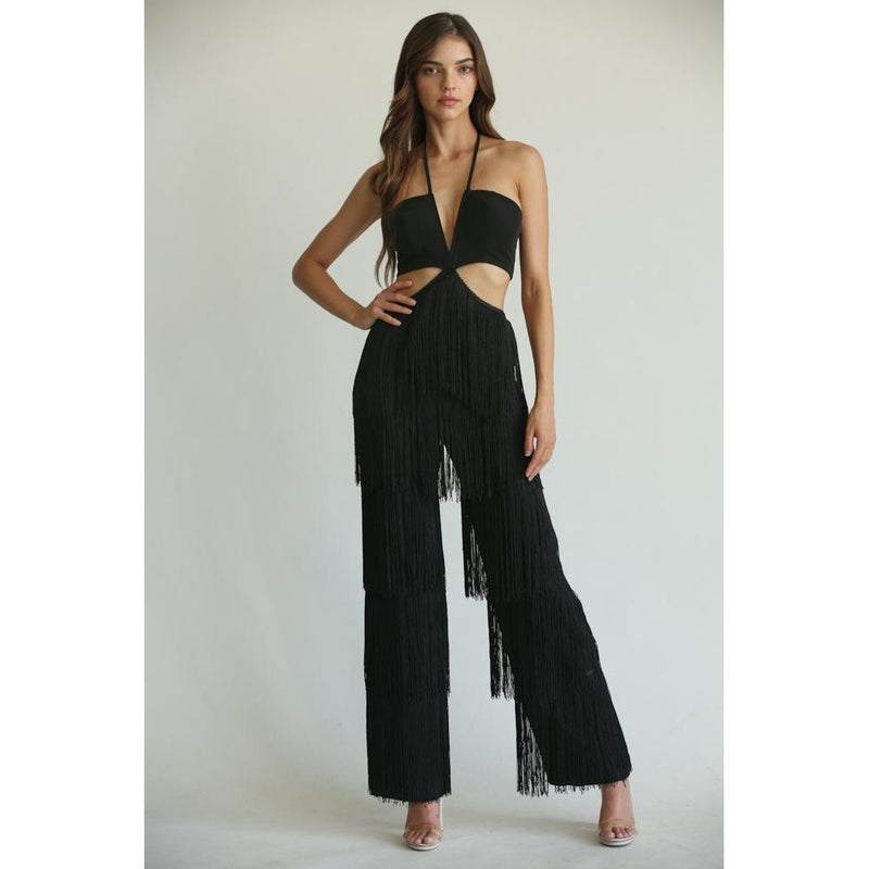 Elizabella - Multi-tiered Fringe Detailed Pants Jumpsuit.