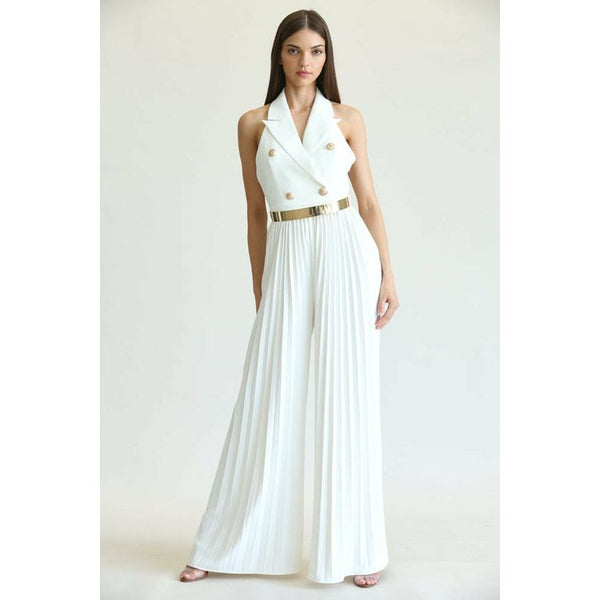 Channary - Gold Button Front Detail Jumpsuit.