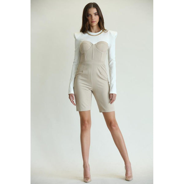 Ena - Ribbed Knit Top Bodice And Stretch Linen Effect Bottom Bodice.