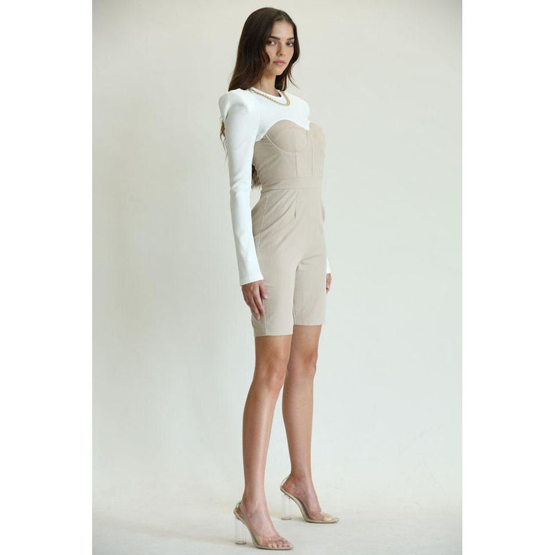 Ena - Ribbed Knit Top Bodice And Stretch Linen Effect Bottom Bodice.