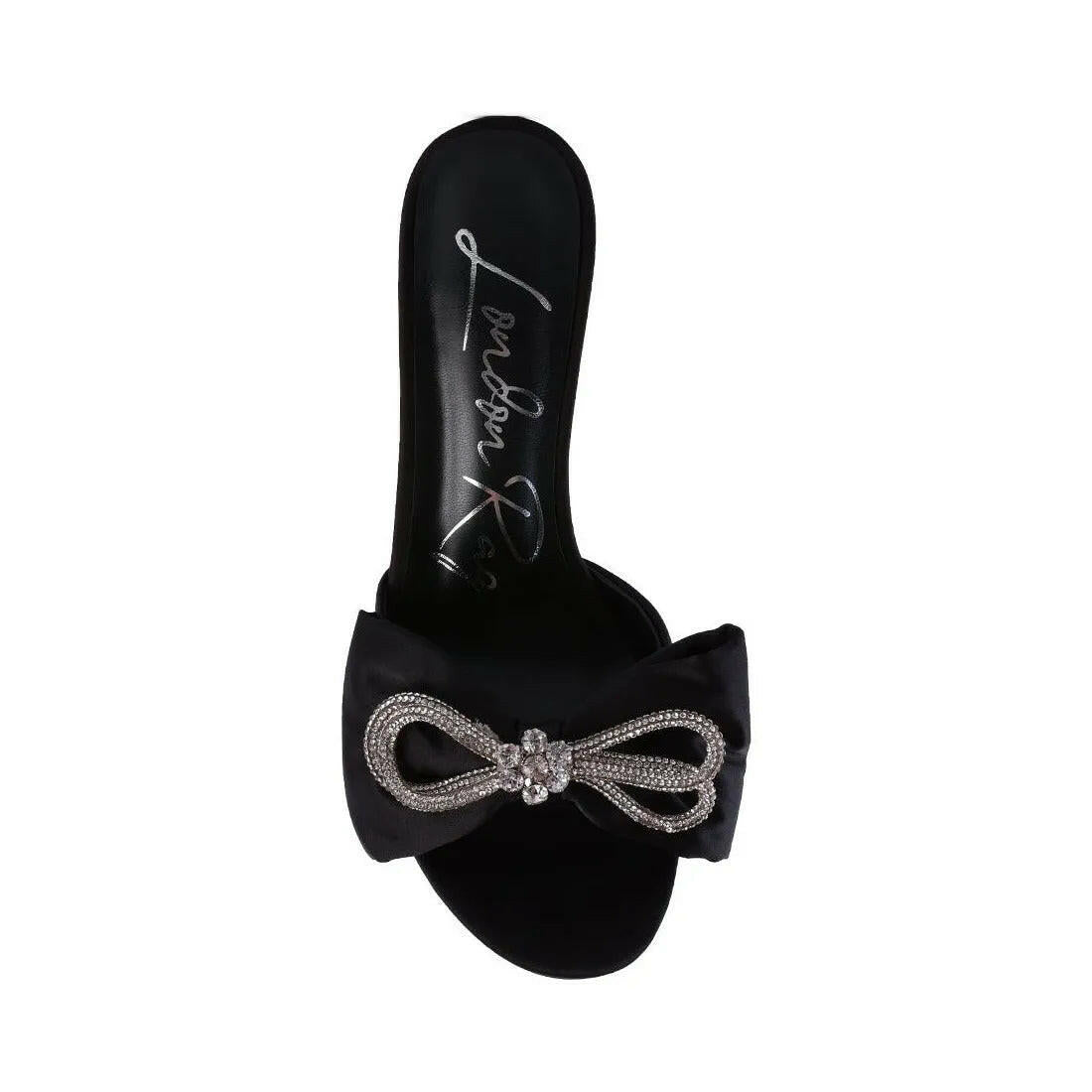 Brag in Rhinestone Embellished Bow Satin Heels.