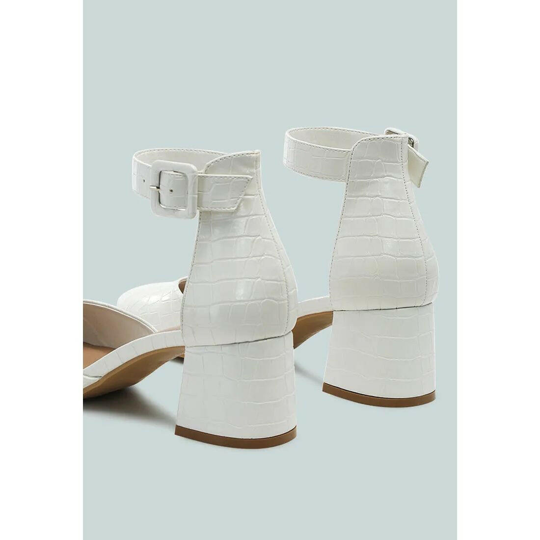 Nymph Faux Leather Low Block Heel Sandals.