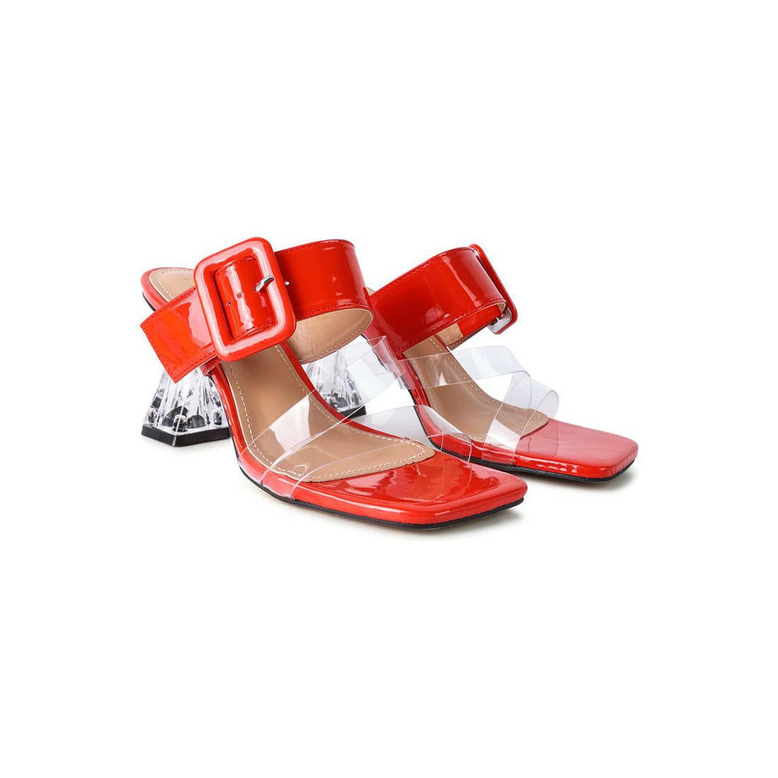 City Girl Buckle Detail Clear Spool Heel Sandals.