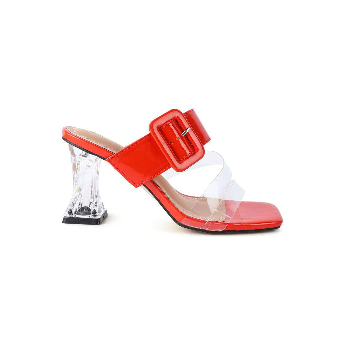 City Girl Buckle Detail Clear Spool Heel Sandals.