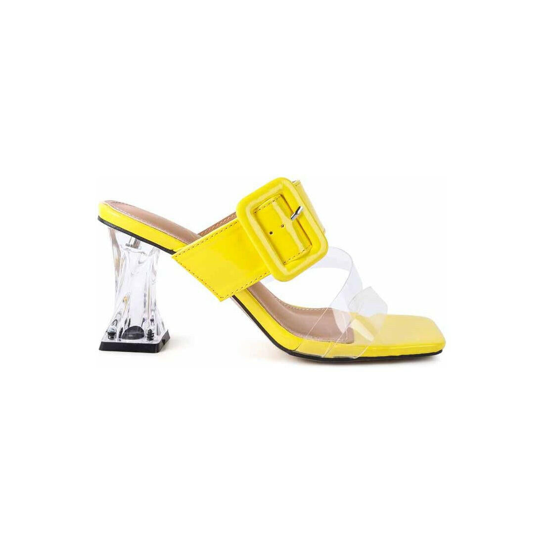 City Girl Buckle Detail Clear Spool Heel Sandals.