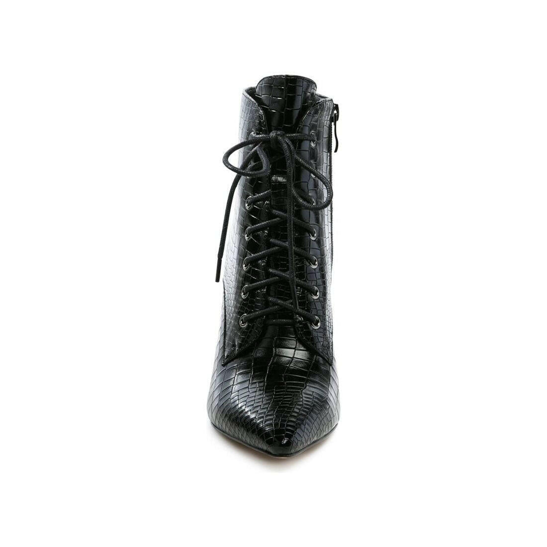 Escala Croc Lace-up Stiletto Boots.