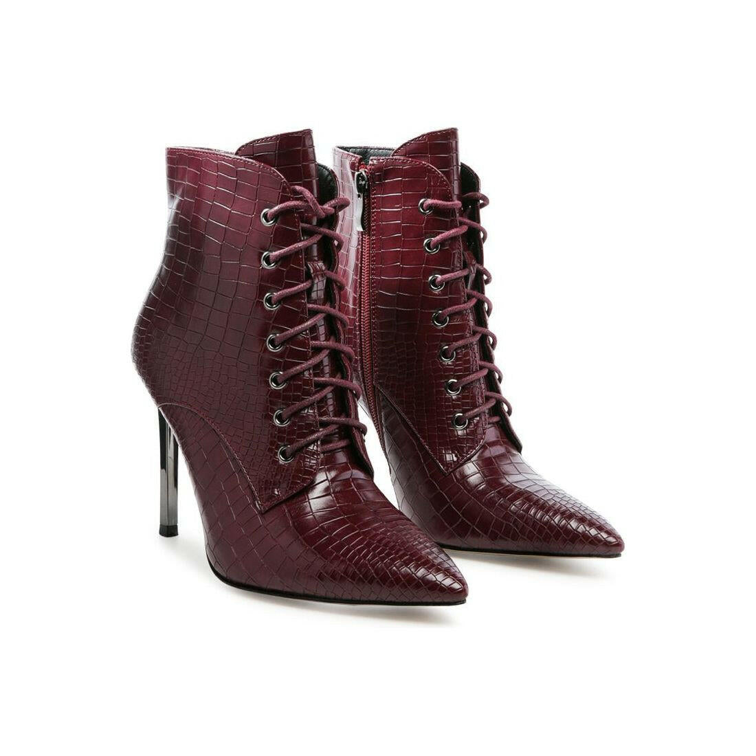 Escala Croc Lace-up Stiletto Boots.