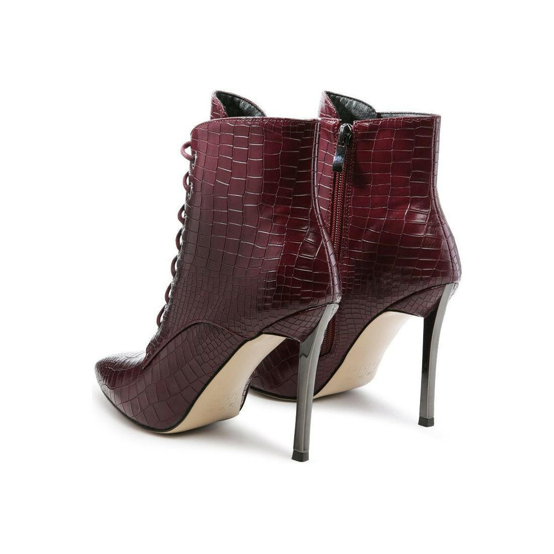 Escala Croc Lace-up Stiletto Boots.