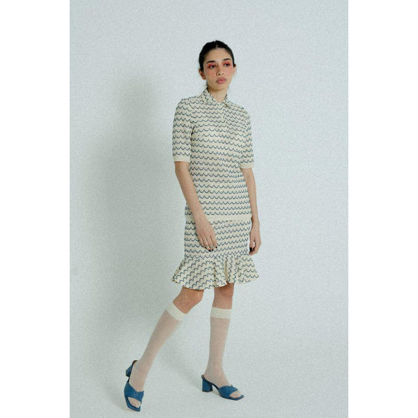 Light Weight Cotton Knit Skirt with Ruffled Hem Marine.