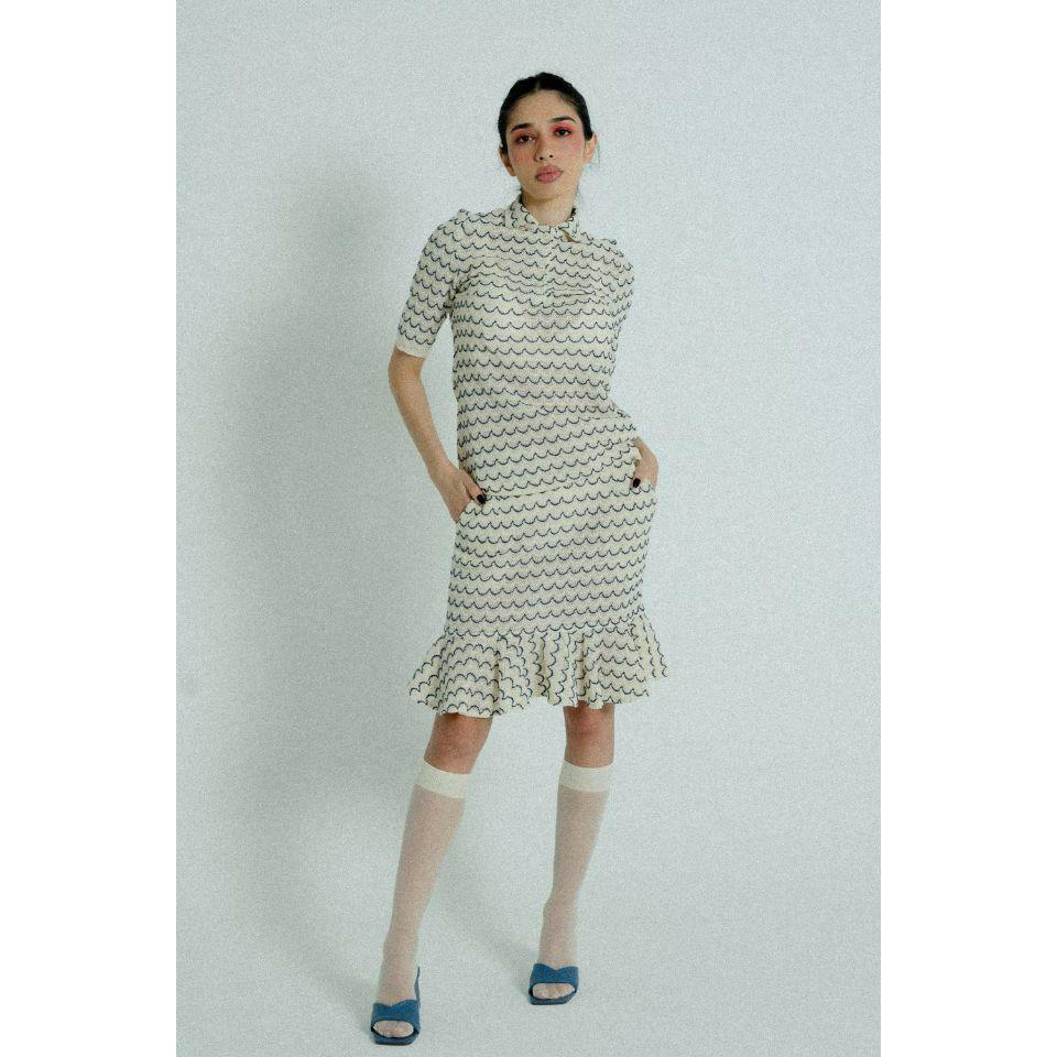 Light Weight Cotton Knit Skirt with Ruffled Hem Marine.