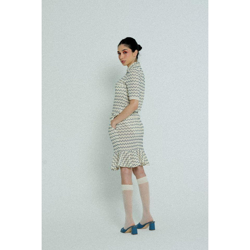 Light Weight Cotton Knit Skirt with Ruffled Hem Marine.