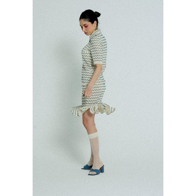 Light Weight Cotton Knit Skirt with Ruffled Hem Marine.