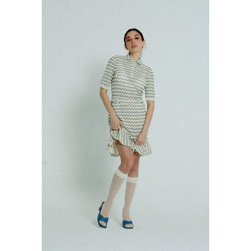 Light Weight Cotton Knit Skirt with Ruffled Hem Marine.