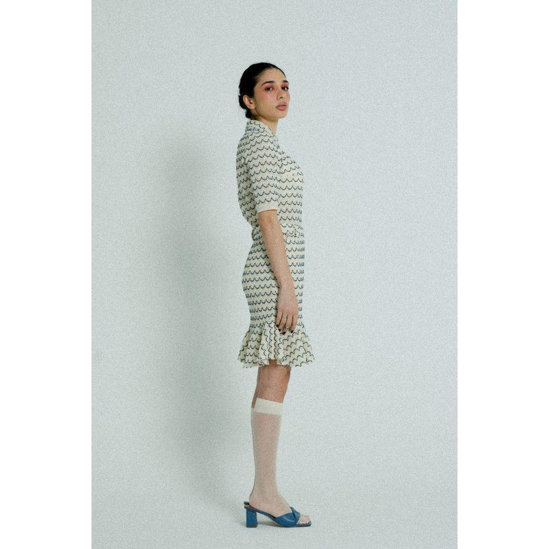 Light Weight Cotton Knit Skirt with Ruffled Hem Marine.