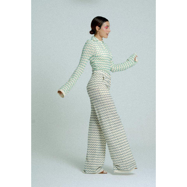 Light Weight Cotton Knit Long Wide Trousers Marine.