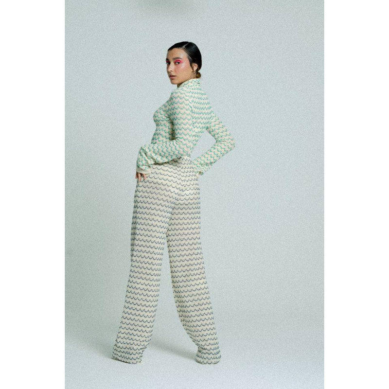 Light Weight Cotton Knit Long Wide Trousers Marine.